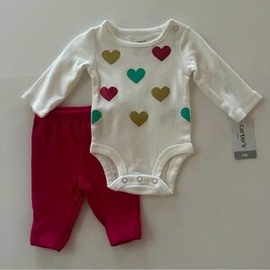 Carter’s Newborn Baby Girl Valentine’s Day Bodysuit Pant Set Outfit Heart
